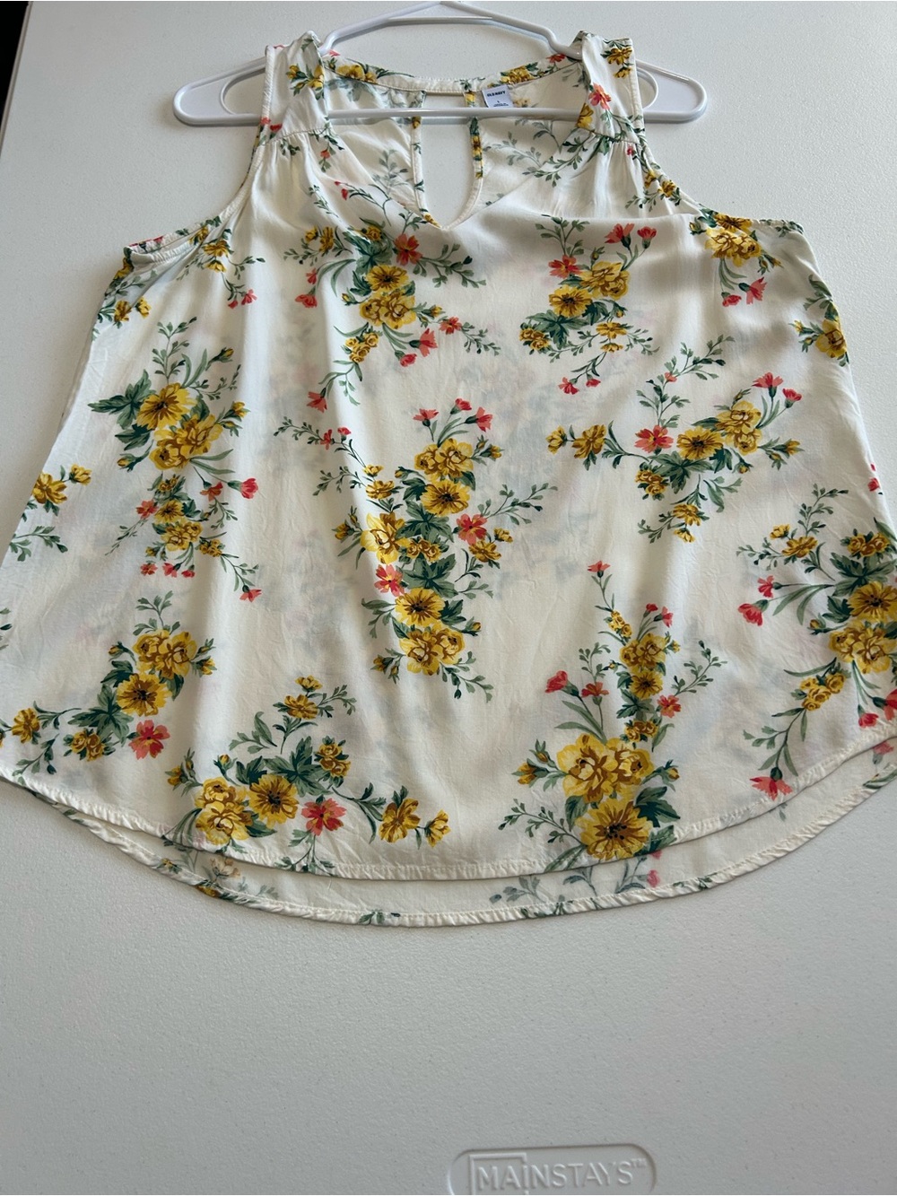 Old Navy Cream Floral Cold-Shoulder Tank with Yellow Blooms